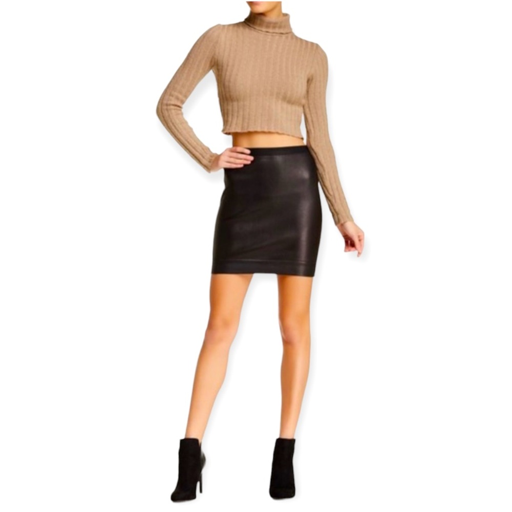 HELMET LANG Black 100% Lamb Leather Mini Skirt Size 8 Designer